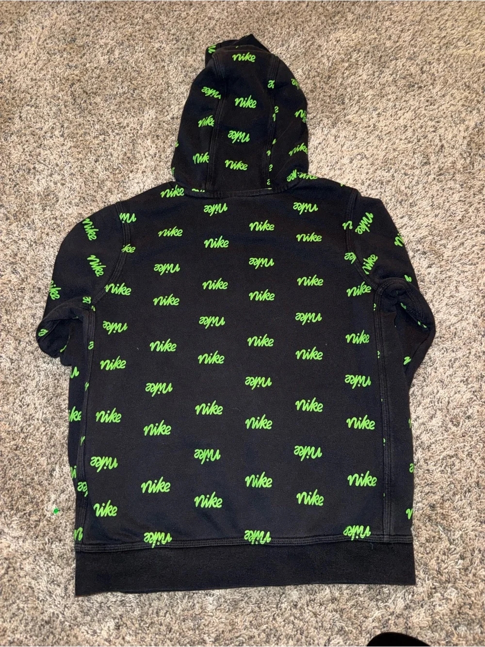 Nike Black Hoodie with Neon Green Script, Youth Lathe